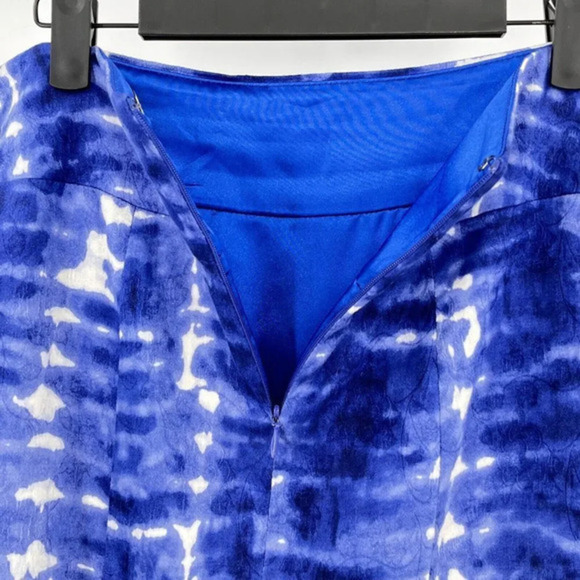 Anthropologie Eva Franco Pencil Skirt 10 Blue Tie Dye Pleated Front Casual Boho - Picture 4 of 9